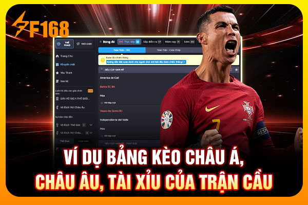 Ví dụ bảng kèo châu Á, châu Âu, tài xỉu của trận cầu